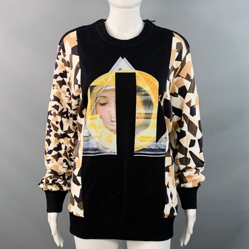 GIVENCHY Black Brown Cream Cotton Geometric Crew Neck Pullover